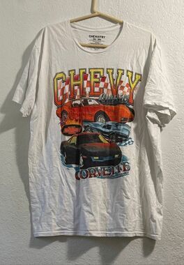 Chevy Chevrolet Corvette Cars Classic Men's White Throwback T-Shirt 2x